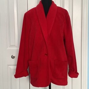 Adorable Retro Joanna Red Medium Petite Soft Fleece Button Jacket With Pockets